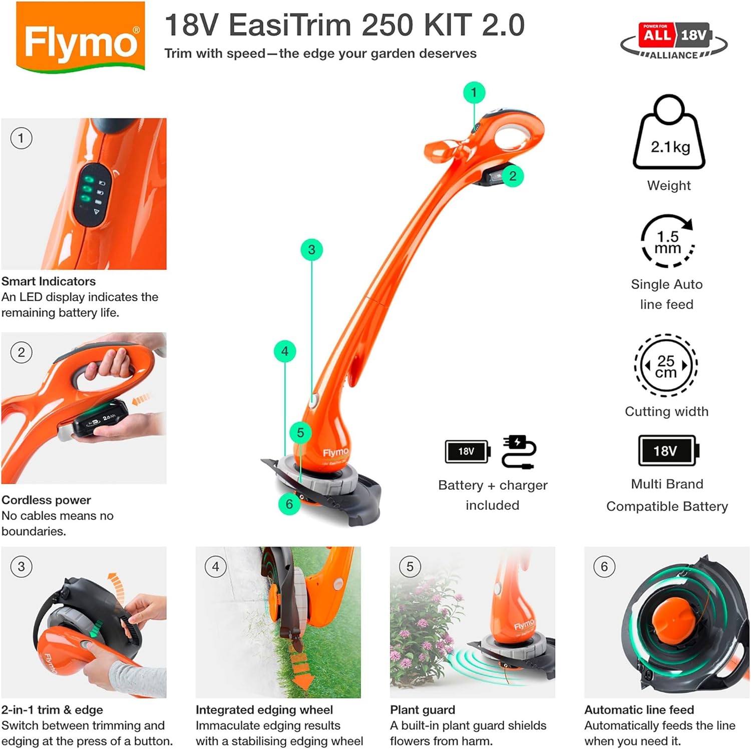 Thumbnail 1 de Flymo EasiTrim 250 2-in-1 Cordless Grass Trimmer Kit