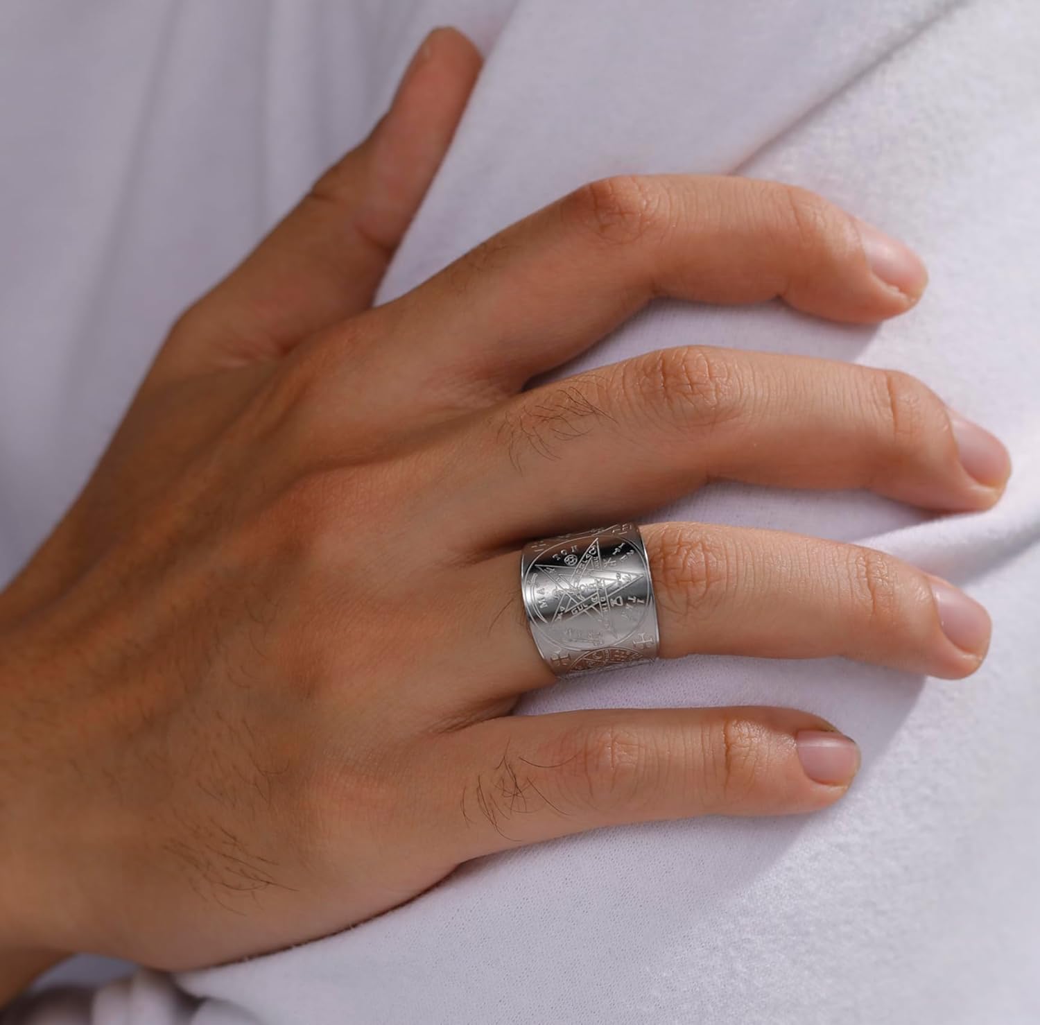 Detalle de EUEAVAN Tetragrammaton-Pentagramm-Ring – Schutzsymbol mit göttlicher Symbolik aus Edelstahl