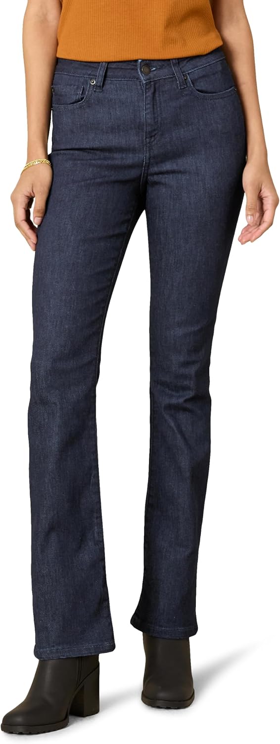 Detalle de Amazon Essentials Damen Stretchige Slim-Bootcut-Jeans Mittelhoher Bund – Auslaufmodell