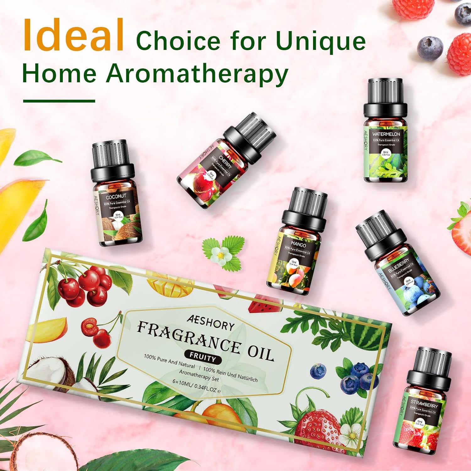 Thumbnail 6 de Aeshory AESHORY Fruchtig Ätherische Öle Set (6 x 10 ml) für Diffuser – Erdbeere, Heidelbeere, Kirsche, Kokosnuss, Wassermelone, Mango