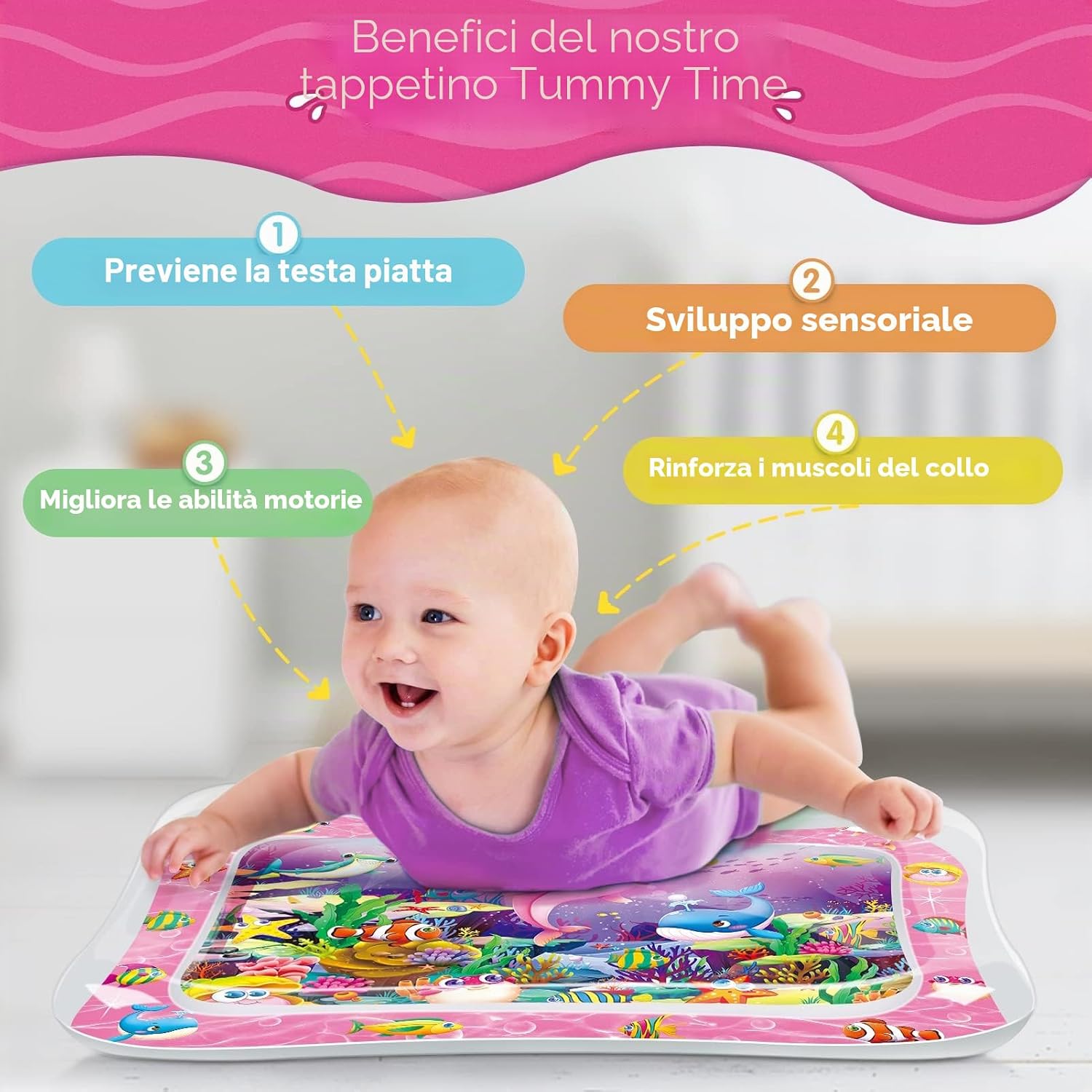 Detalle de Infinno tappetino d’acqua per bambini 3-6-9 mesi con animali marini luminosi