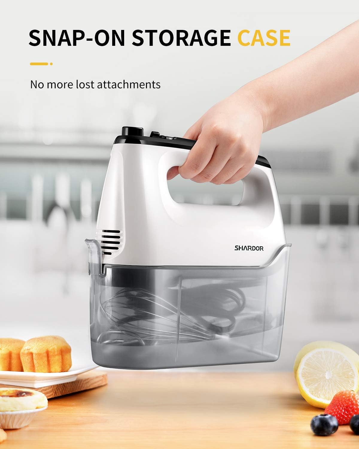 Detalle de SHARDOR Hand Mixer Electric Whisk with Anti-Splash Design, 6 Speeds & Turbo, 400W