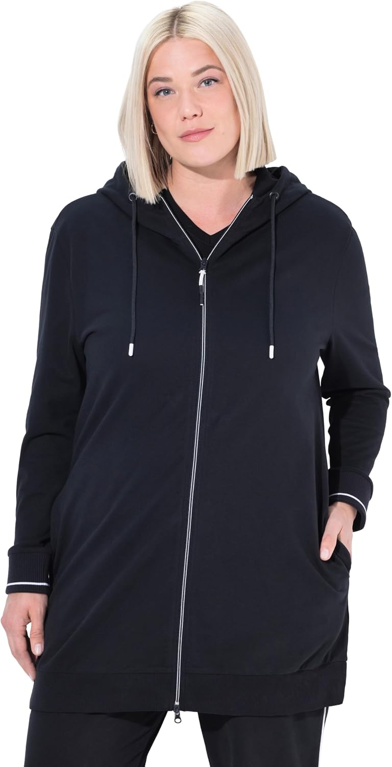 Detalle de Ulla Popken Sweatjacke Lang Accent – Veste de survêtement longue pour femme grande taille (Lot de 1)