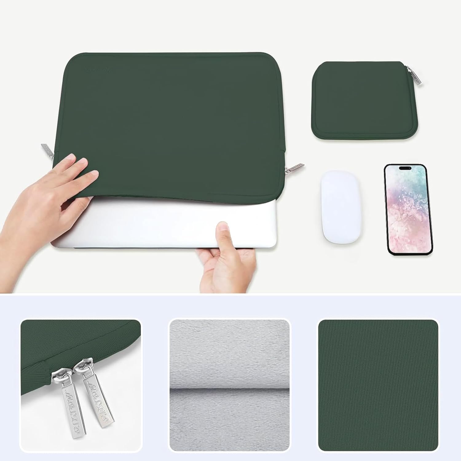 Thumbnail 3 de MOSISO Laptop Hülle Tasche 14 Zoll (Neopren, Smaragdgrün) mit kleinem Etui