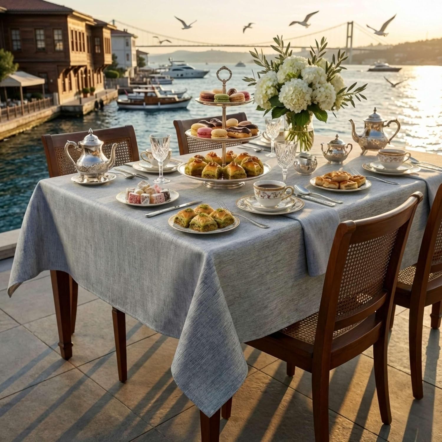 Thumbnail 5 de Artwelt Wachstuchtischdecke abwaschbar aus PVC für Outdoor & Balkon (220×140 cm, Silver Grey)