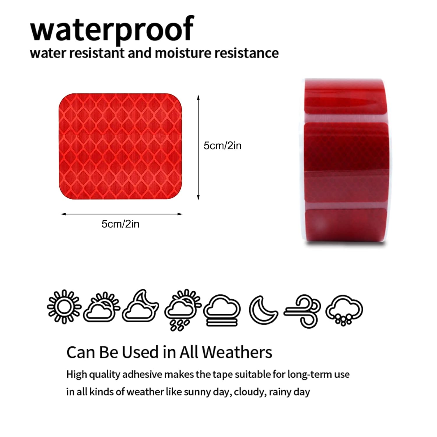 Detalle 2 de XFXIA Cinta Reflectante Roja 5 cm x 5 cm 10 m Adhesiva