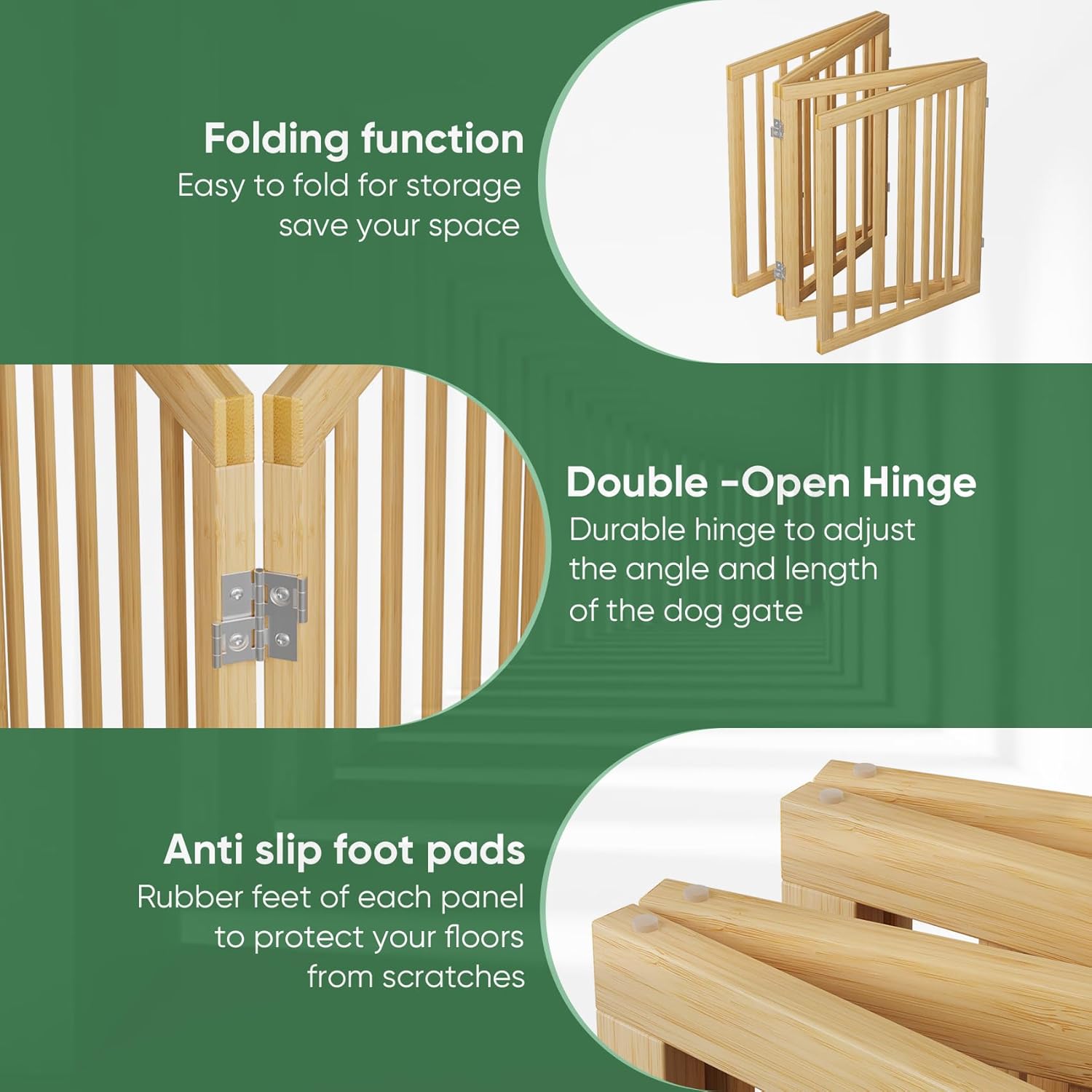 Detalle 2 de Hundegitter freistehend für Türen – 4 Paneele, Naturholz, faltbar, Innenbereich