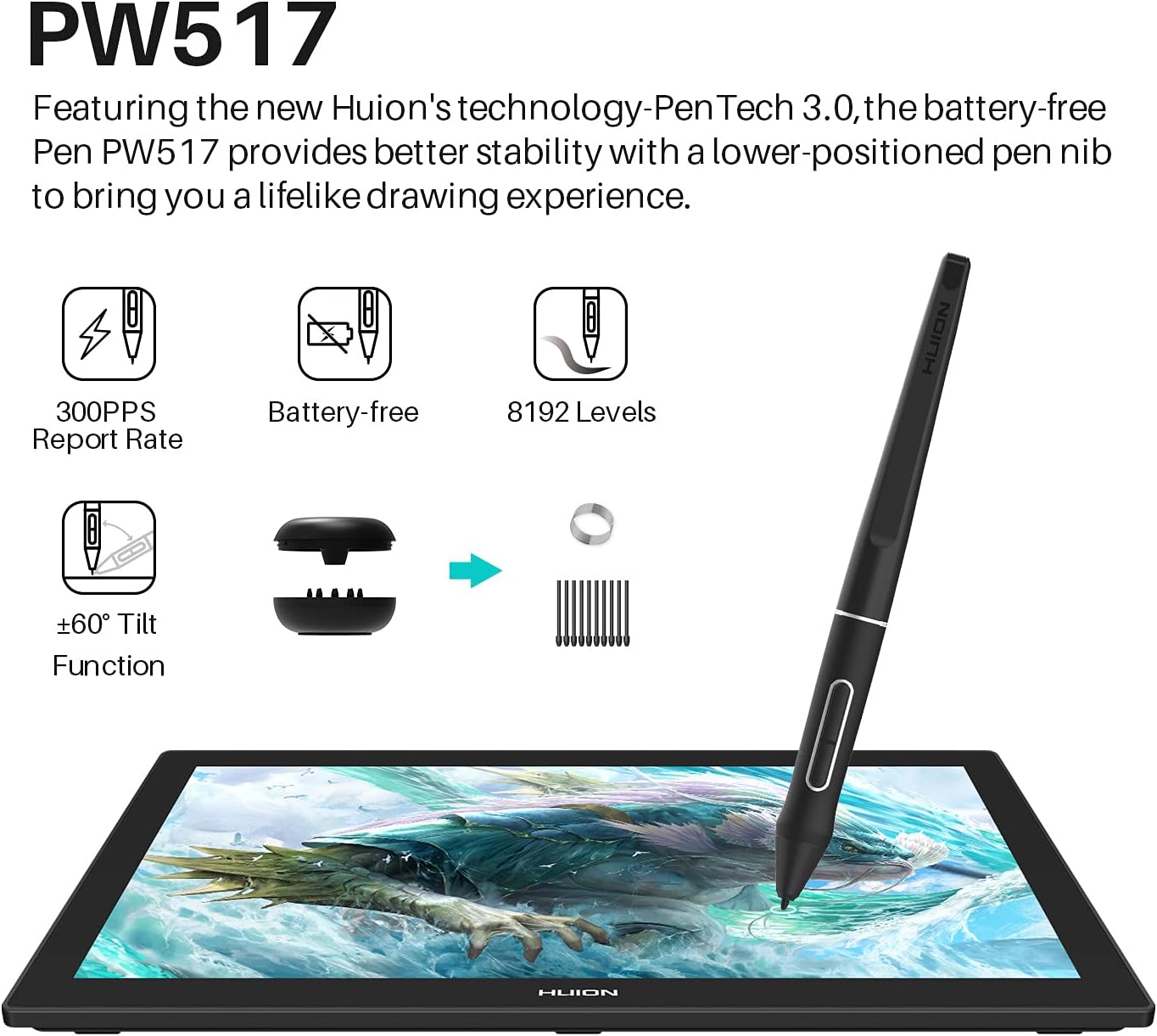 Detalle 1 de HUION GT2401 Kamvas Pro 24 4K Graphics Tablet with 23.8-inch QLED Display