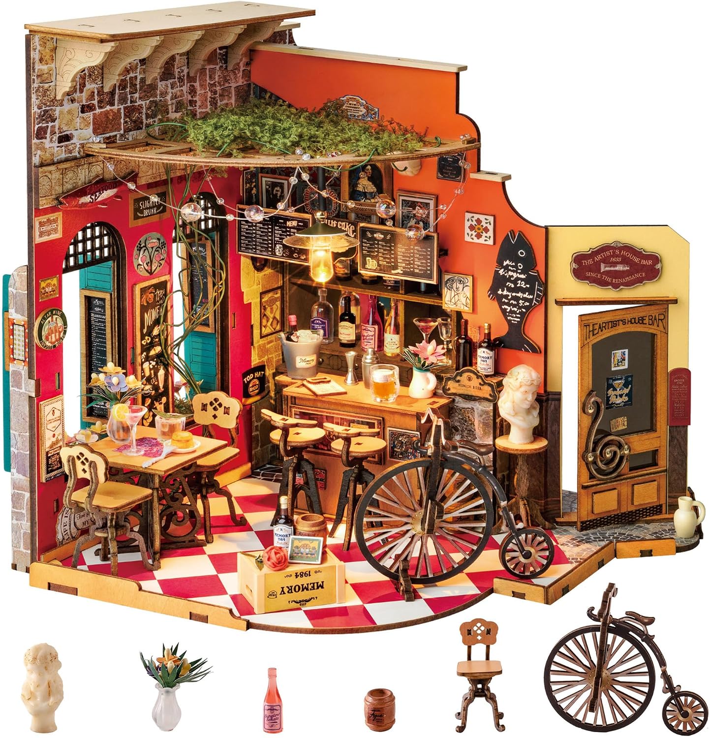 Detalle de Rolife Kit Fai-da-te Casa Miniatura Cheers Bar – Casa delle bambole in stile Rinascimentale per adulti