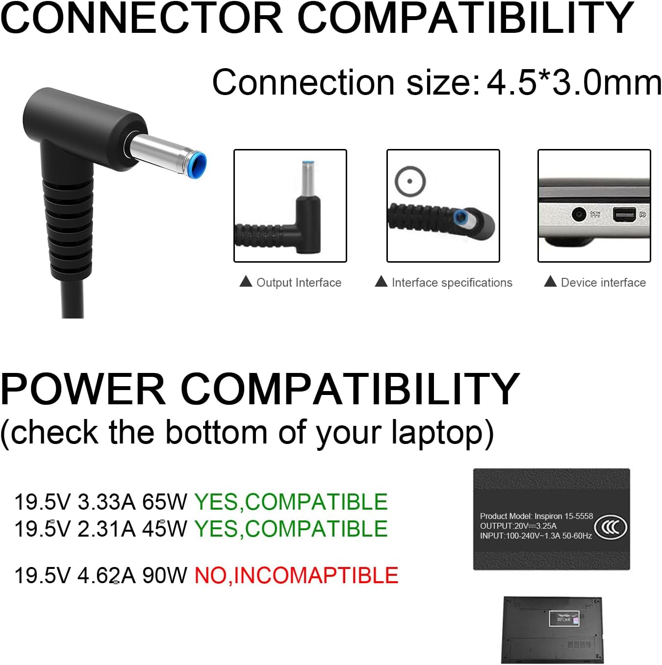 Detalle de Ostrich PPP009L-E HP Laptop Charger, 65W/45W Smart Blue Tip