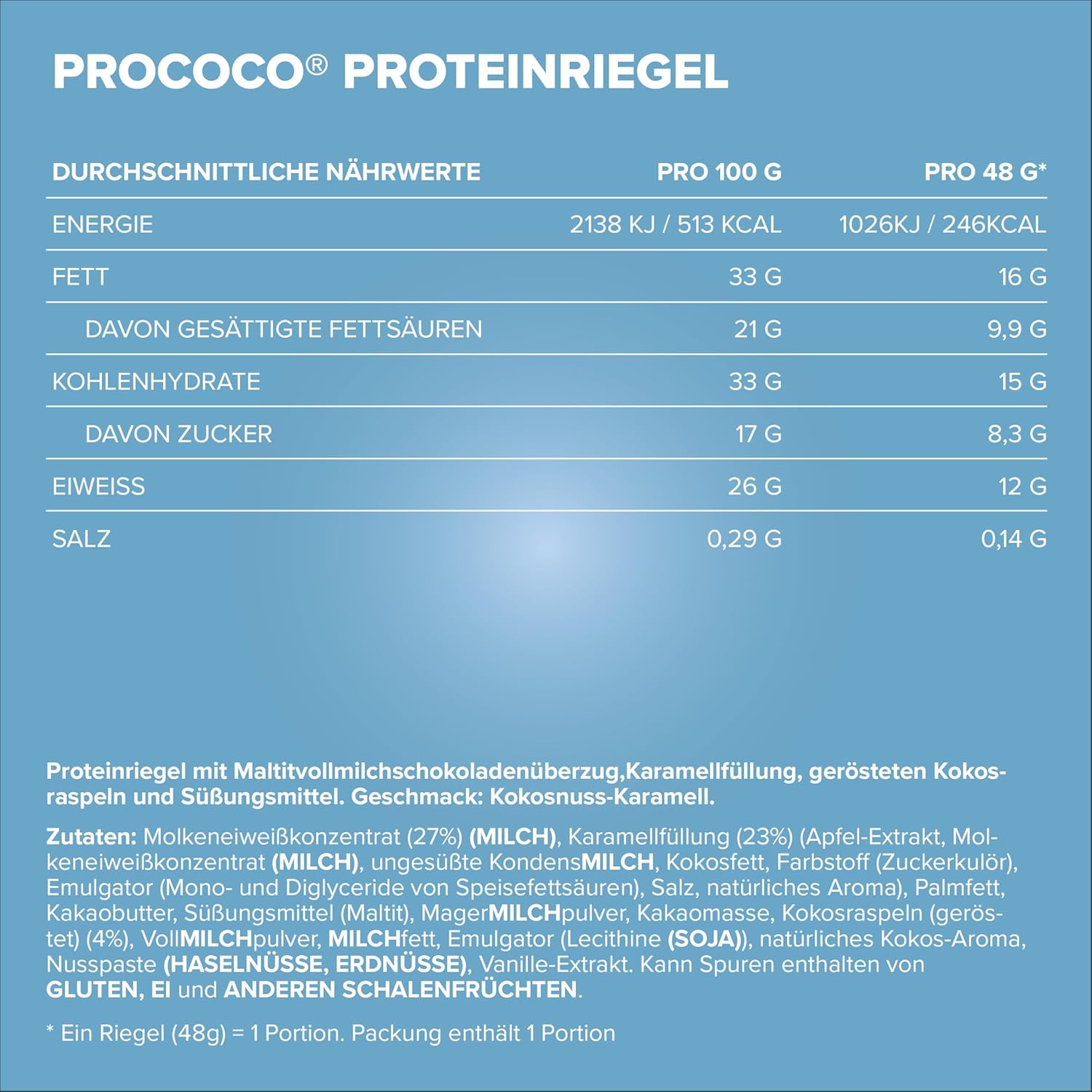 Detalle 2 de IronMaxx Prococo Coconut Caramel – High Protein Riegel mit Kokosraspeln, 24 x 48 g