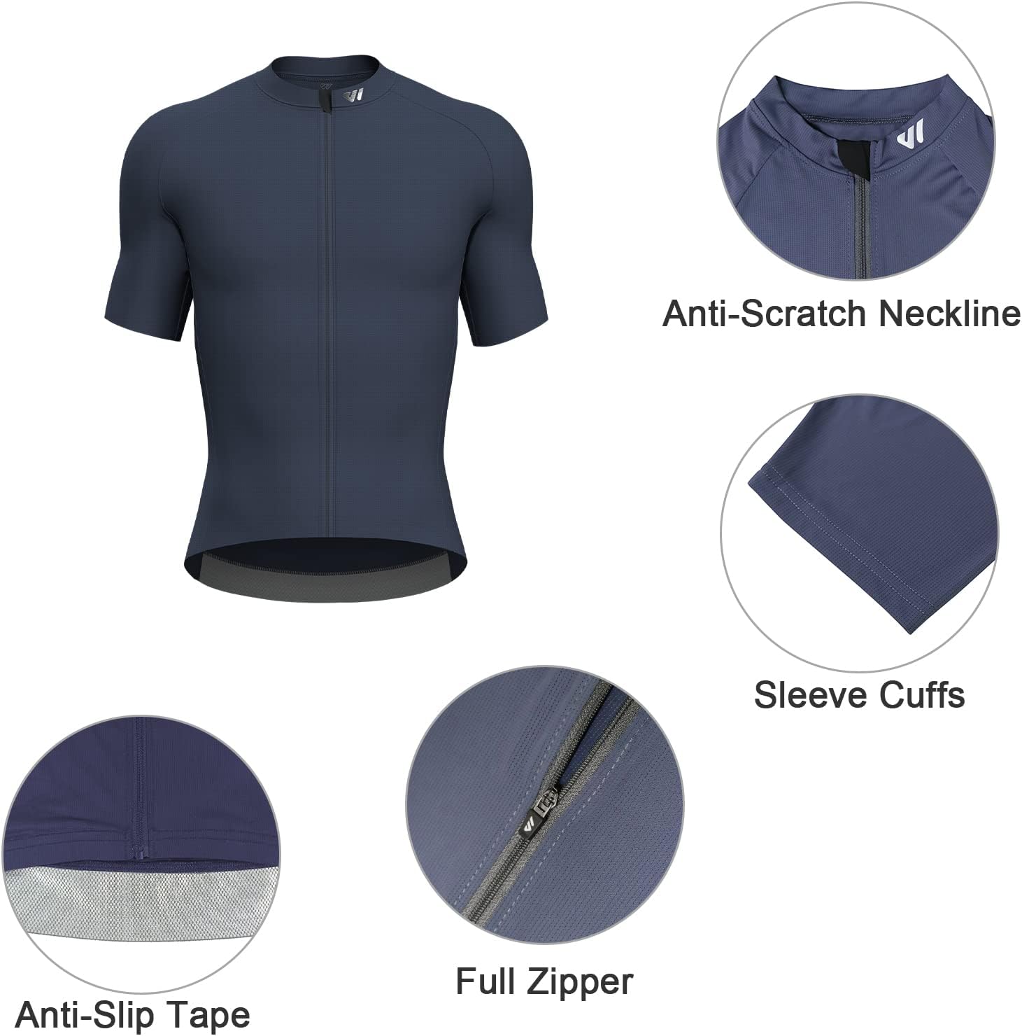 Detalle de Wulibike Mens Cycling Jersey with Reflective Stripes and Three Pockets