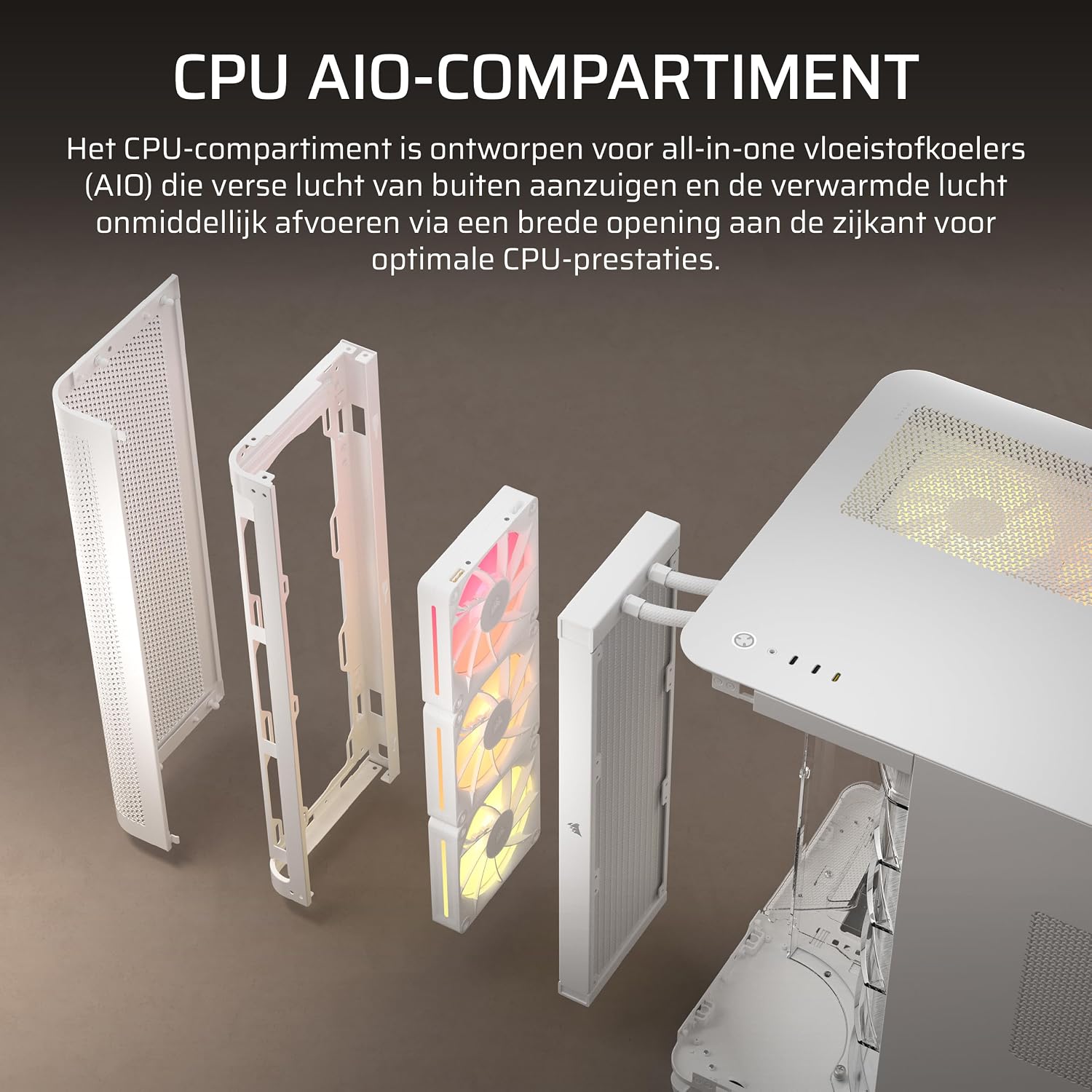 Thumbnail 4 de CORSAIR AIR 5400 CC-9011321-WW miditower pc-behuizing, wit met drie kamers en RGB