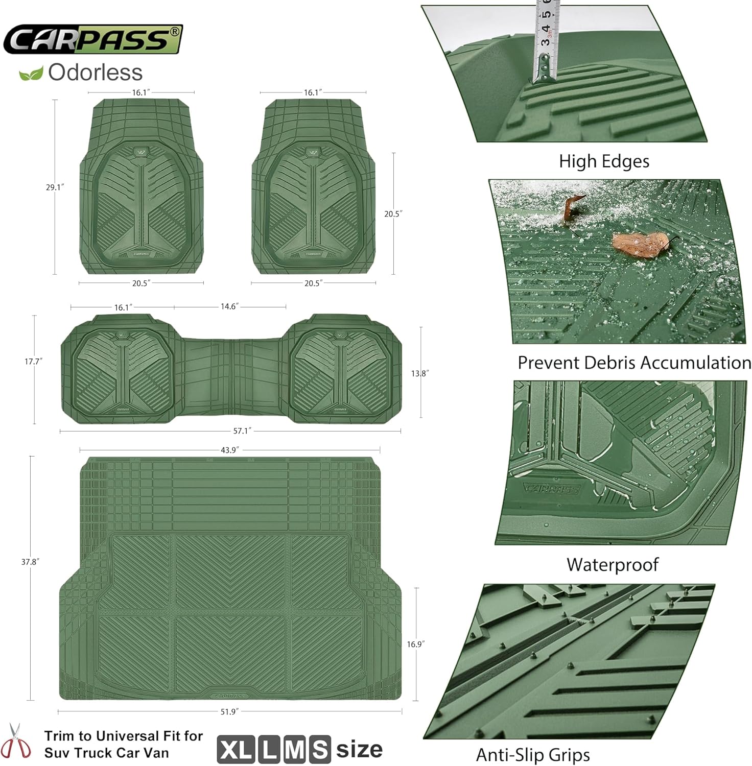 Thumbnail 4 de CAR PASS V12 Olive Green Trimmable Car Mats