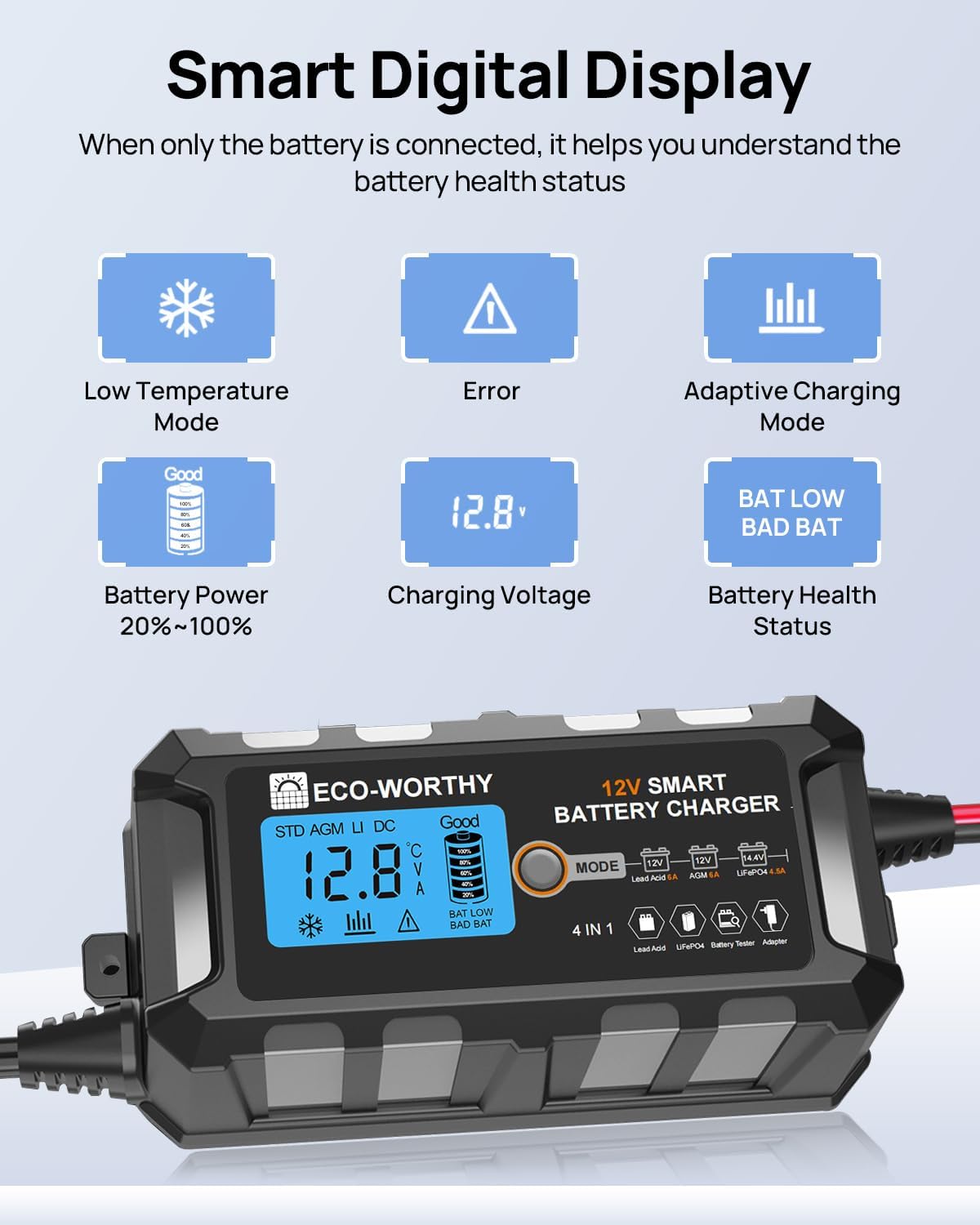 Thumbnail 3 de ECO-WORTHY 12V 10A LiFePO4 Battery Charger (UK plug) with LCD screen