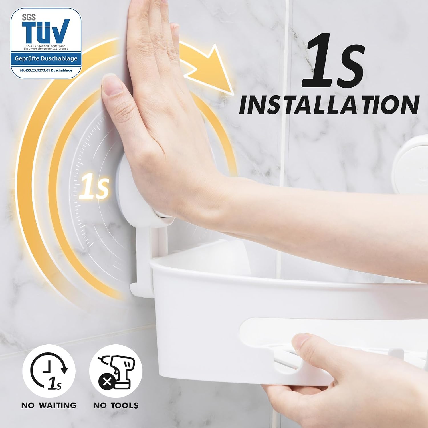 Detalle de LEVERLOC Corner Suction Shower Caddy: No-Drill, Rust-Free Corner Shelf