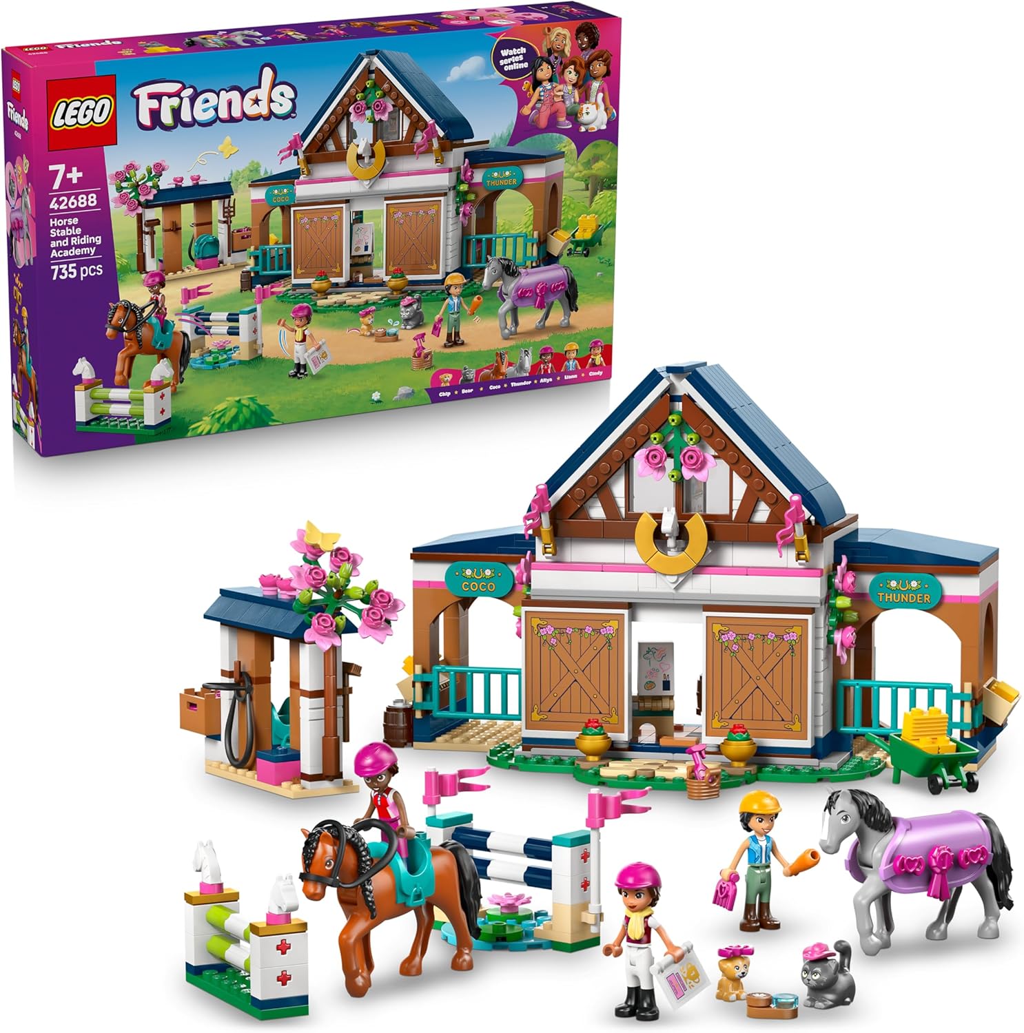 Detalle de LEGO Friends Scuderia e Accademia di Equitazione 42688 – Set didattico con cavalli, animali e mini bamboline