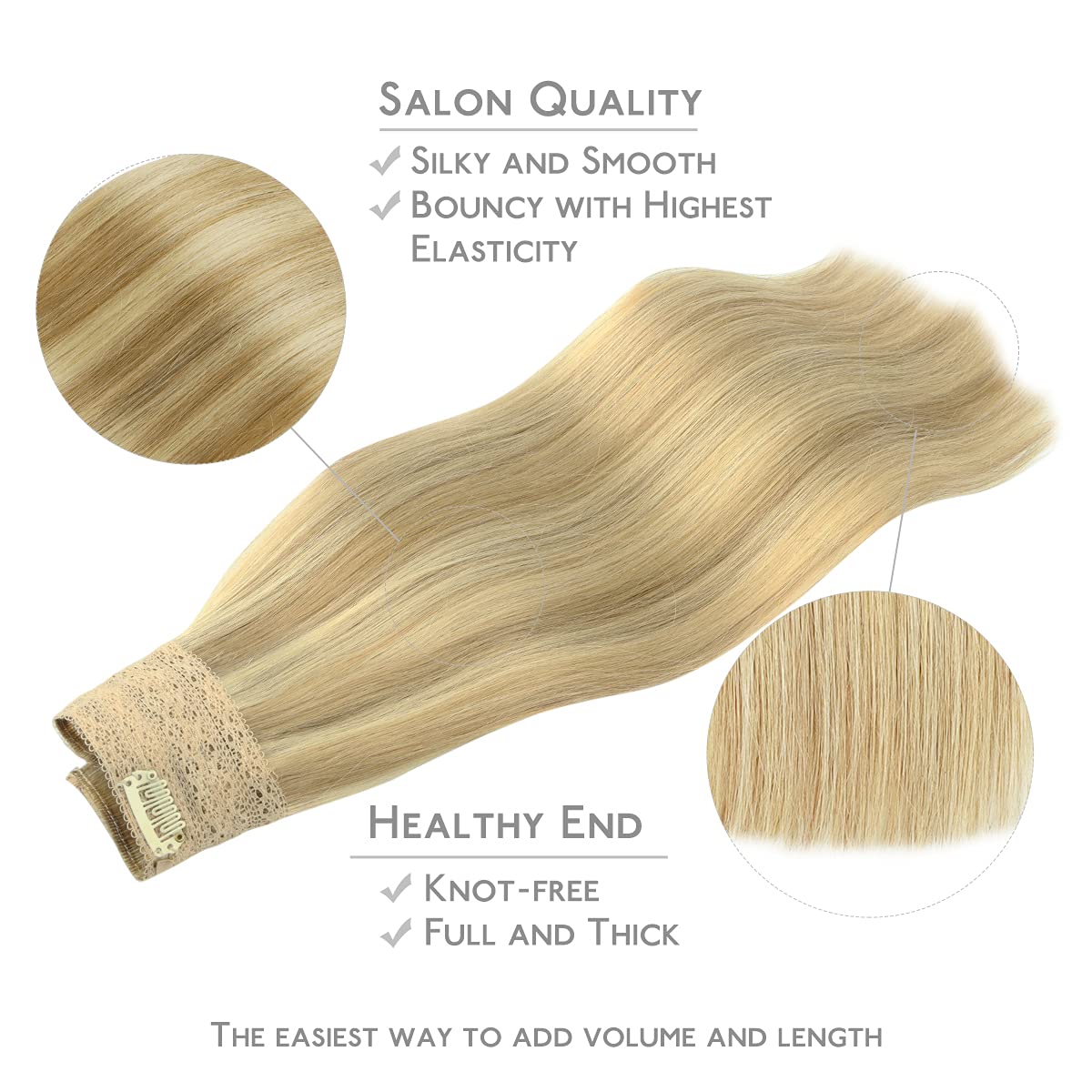 Detalle 2 de WENNALIFE 20-inch Remy Wire Hair Extensions — Light Blonde Highlighted Golden Blonde, 110g