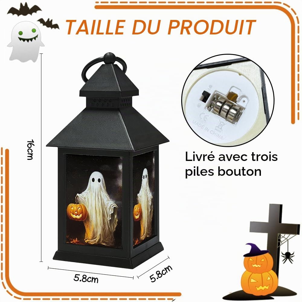 Detalle 2 de Bseical-1017 Halloweenlantaarns, set van 3 met led-kaars en ophangoog