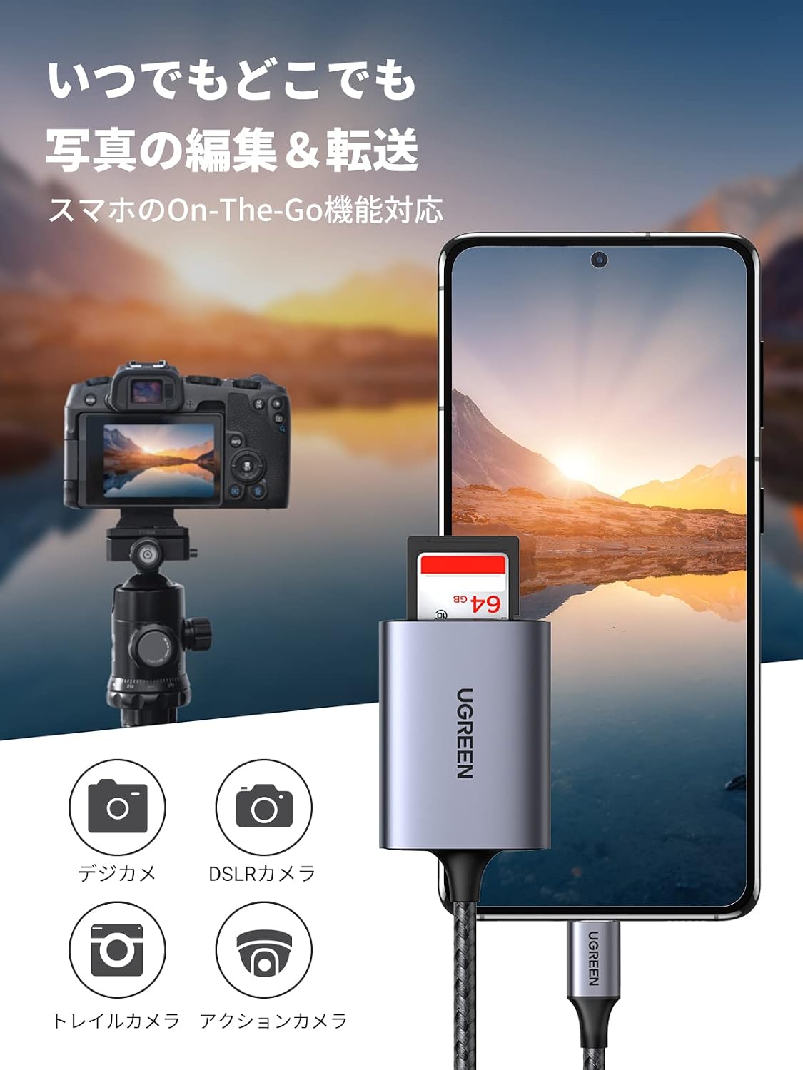 Detalle 2 de UGREEN CM401 USB-Cカードリーダー SD・microSD同時読み書き、最大5Gbps、アルミ合金製