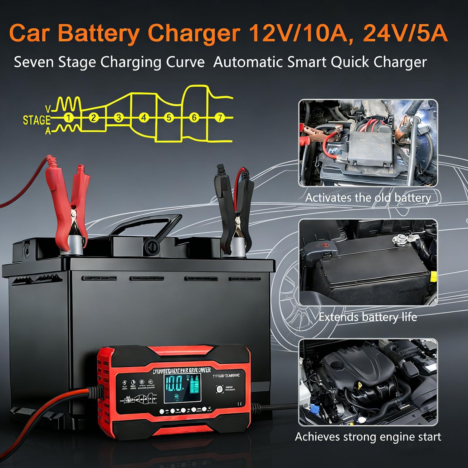 Thumbnail 6 de 12V/24V 10A Car Battery Charger with Temperature Compensation