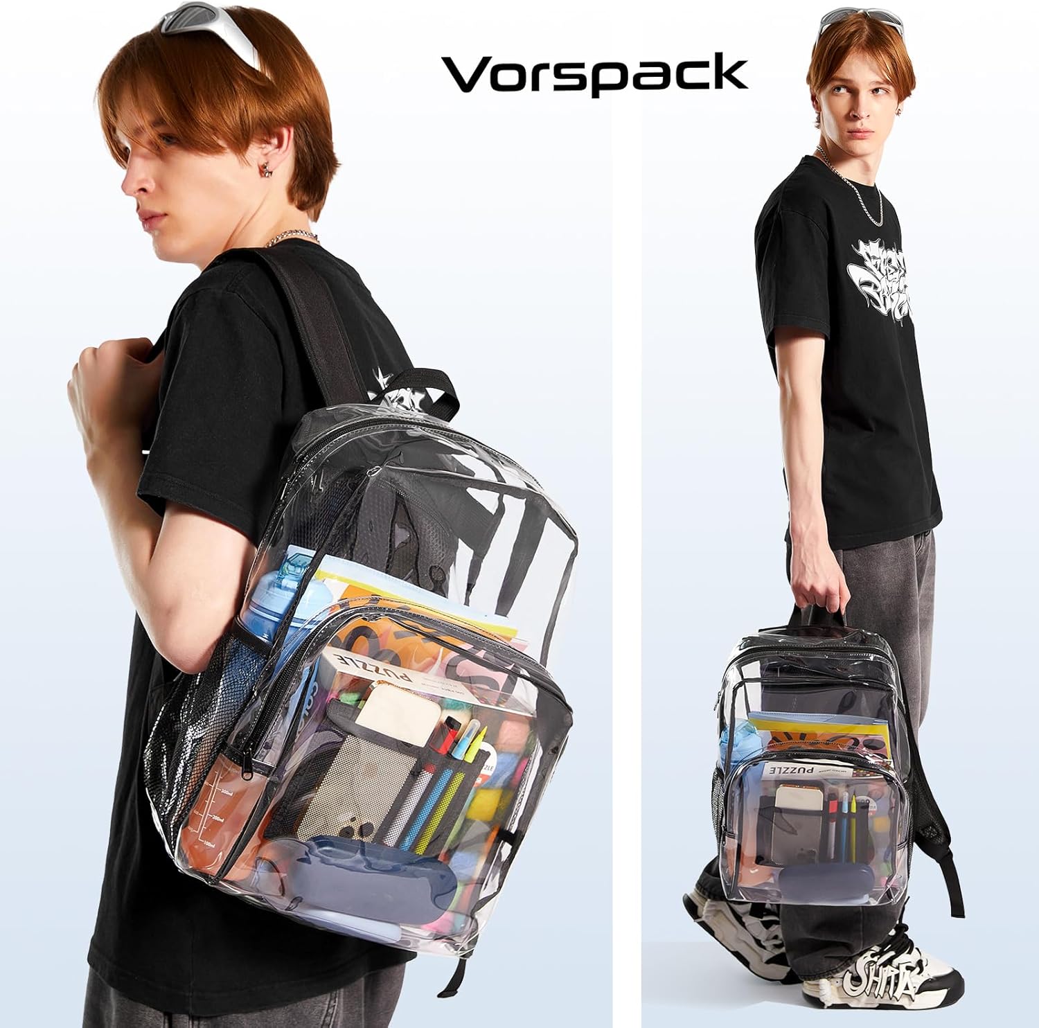 Thumbnail 2 de Vorspack Clear Backpack Heavy Duty PVC Transparent Backpack (Extra Large, Black)