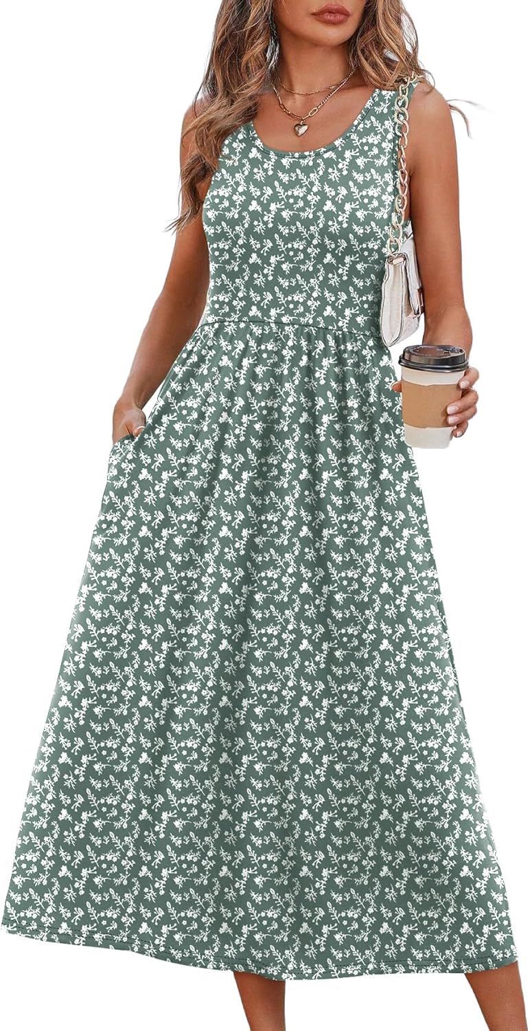Detalle de WIHOLL Summer Dresses for Women: Flowy Midi Dress with Pockets