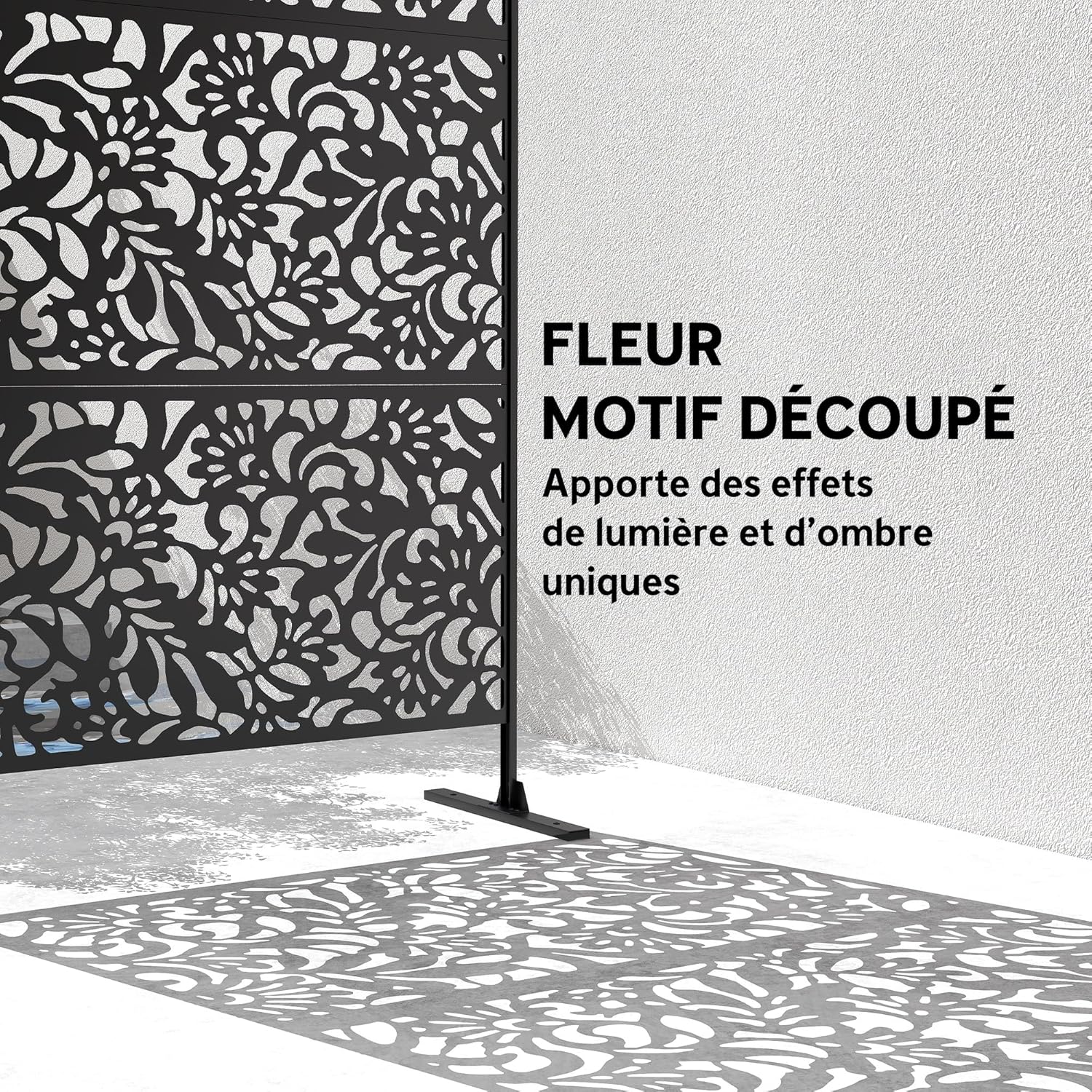 Thumbnail 2 de Outsunny Panneau Brise Vue décoratif Extérieur – Claustra Floral 3 Panneaux, Noir, 122 x 45 x 198 cm