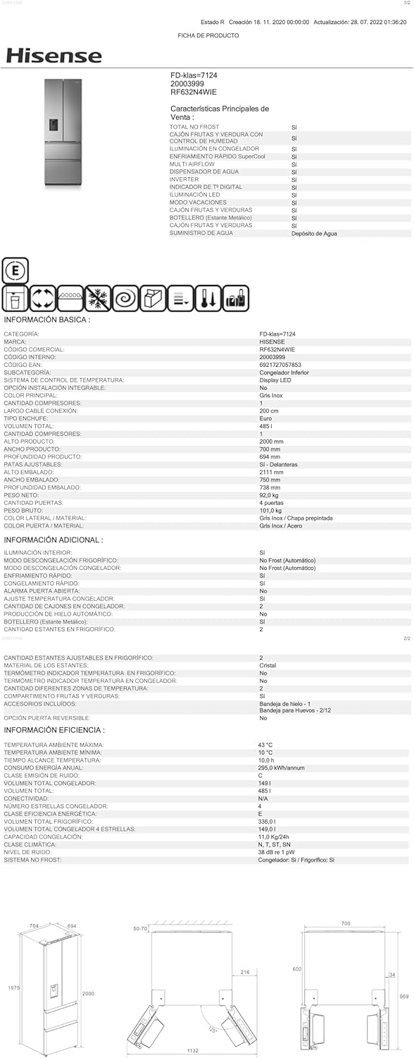 Thumbnail 14 de Hisense RF632N4WIE - Frigorífico Combi No Frost Inox 🍾