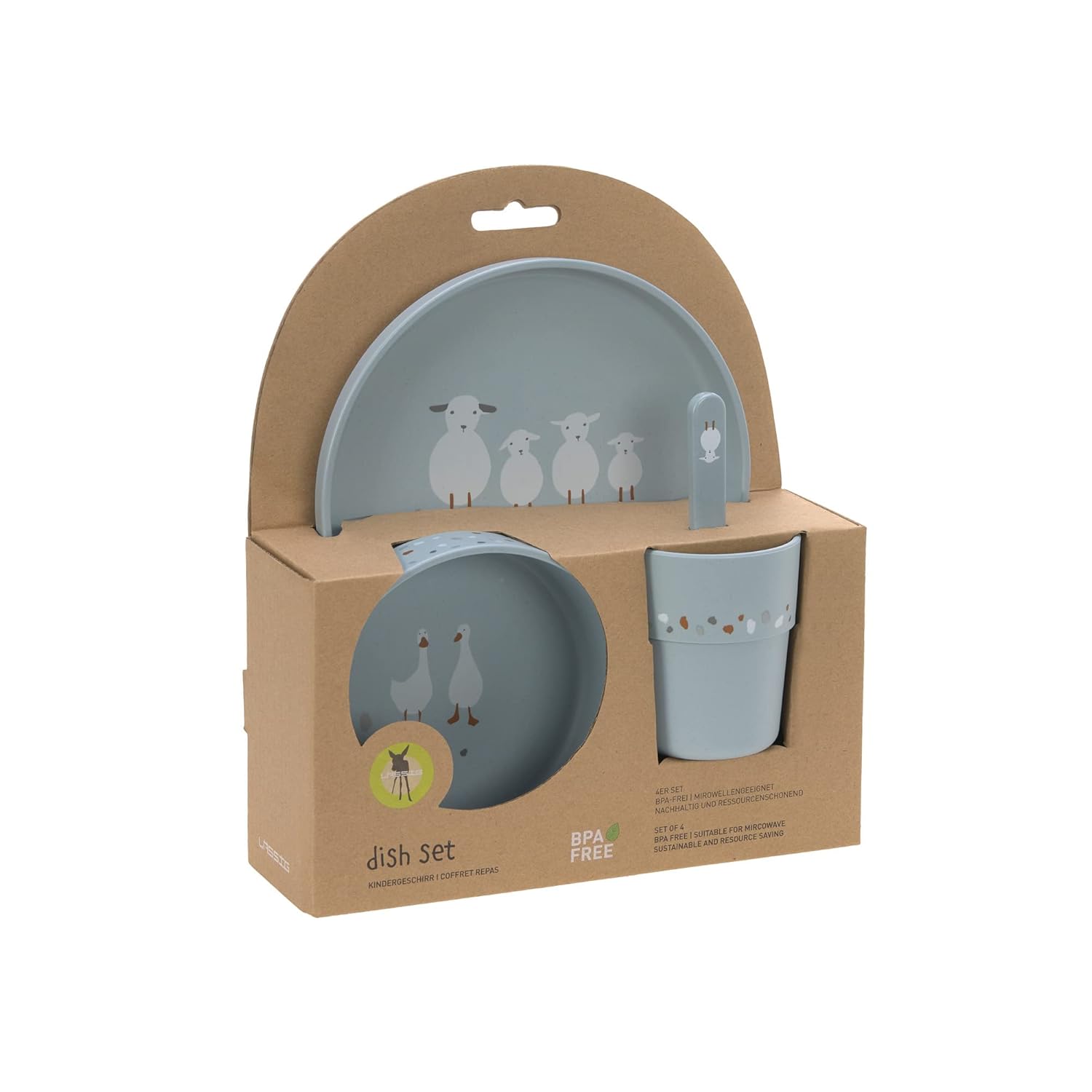 Detalle 2 de LÄSSIG Kindergeschirr Set Tiny Farmer Sheep – Teller, Becher, Schälchen, Löffel