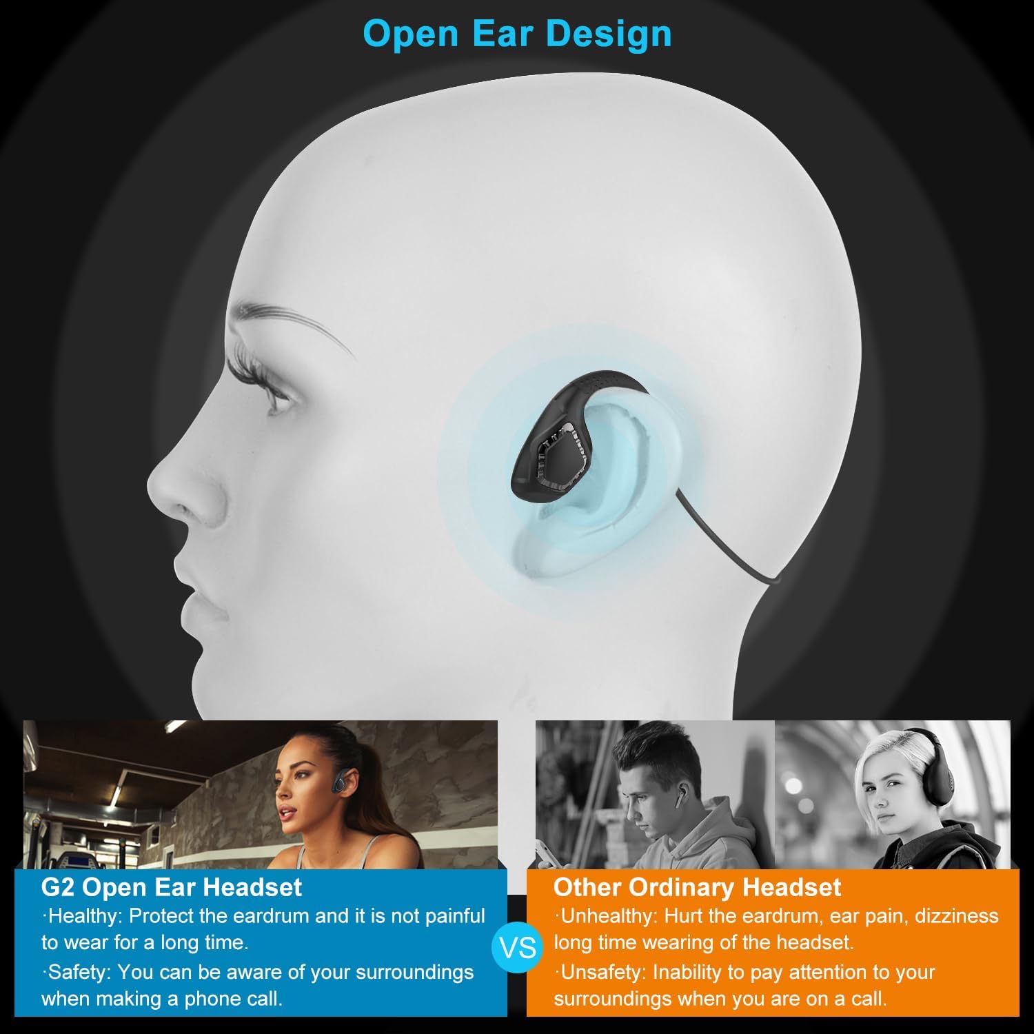 Detalle de iDIGMALL Bluetooth 5.3 Open-Ear Headset with Microphone (270° mic) – lightweight wireless for phone, PC and laptop