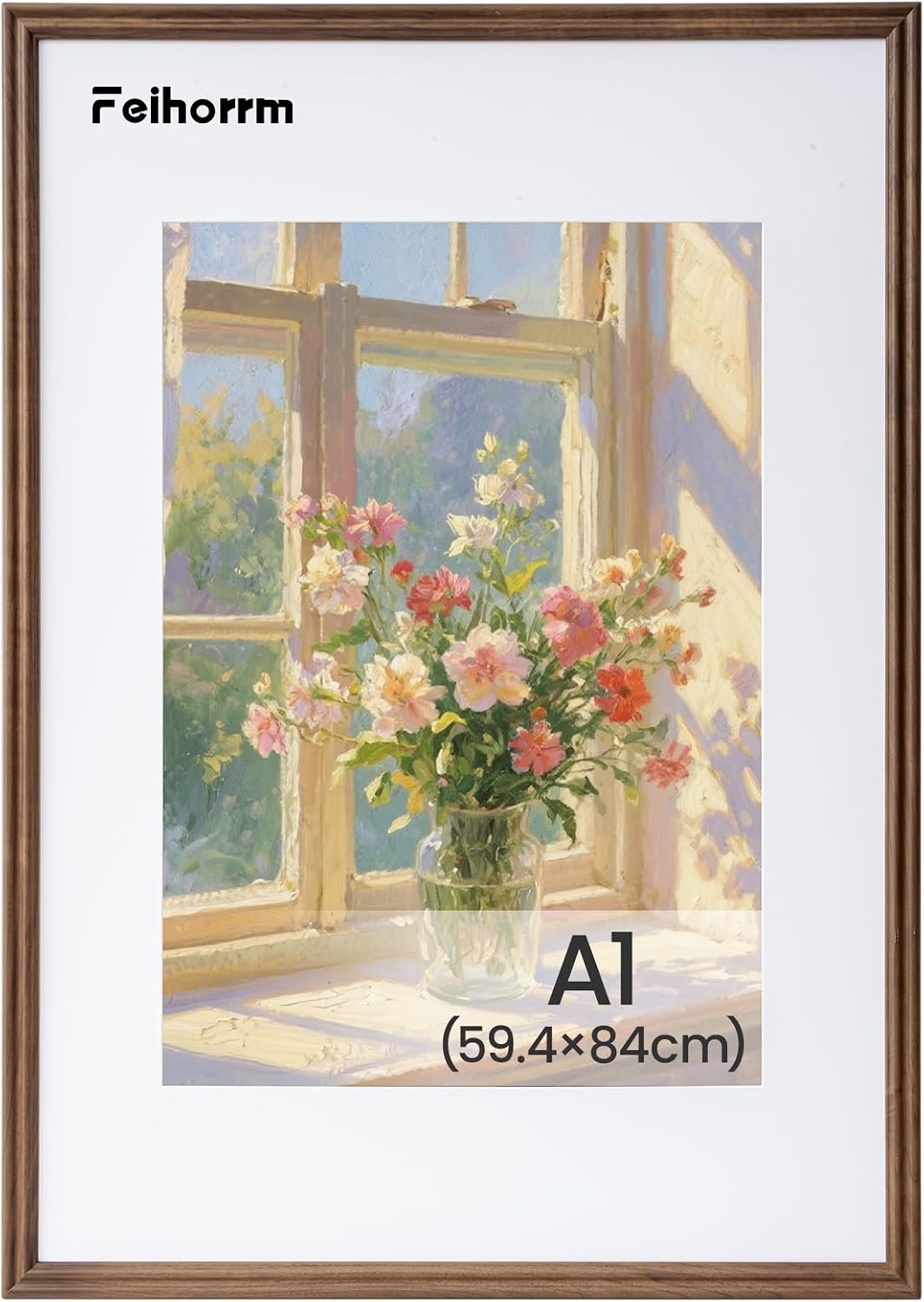 Detalle de Feihorrm A1-fotokader van massief walnoothout met gehard glas, 59,4 x 84 cm