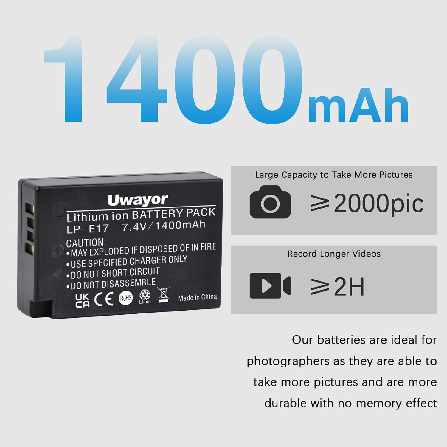 Detalle de Uwayor 2-Pack LP-E17 Battery Charger Replacement Battery for Canon EOS DSLRs