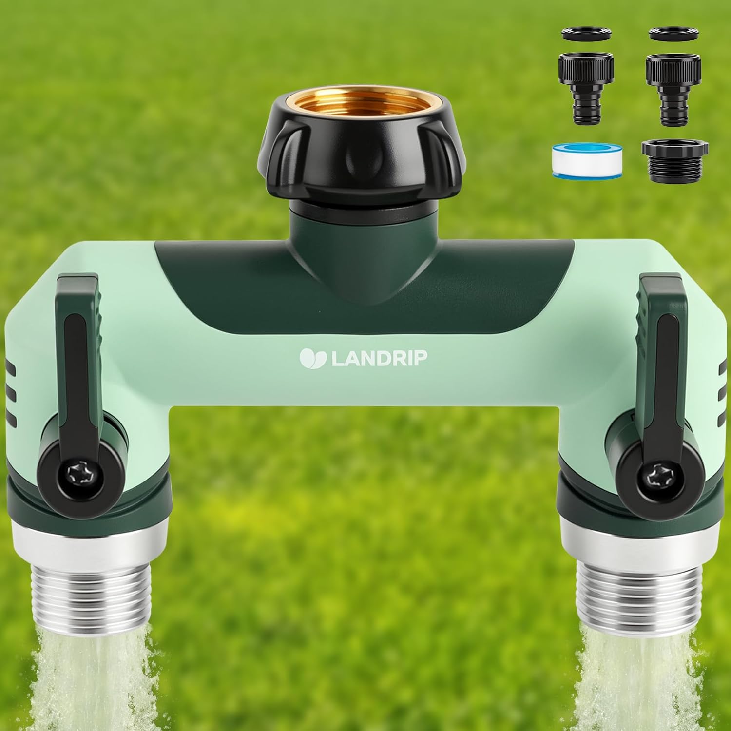 Detalle de Landrip Garden Hose Splitter 2 Way with Individual Valves – 3/4 Inch Heavy Duty Outdoor Faucet Splitter