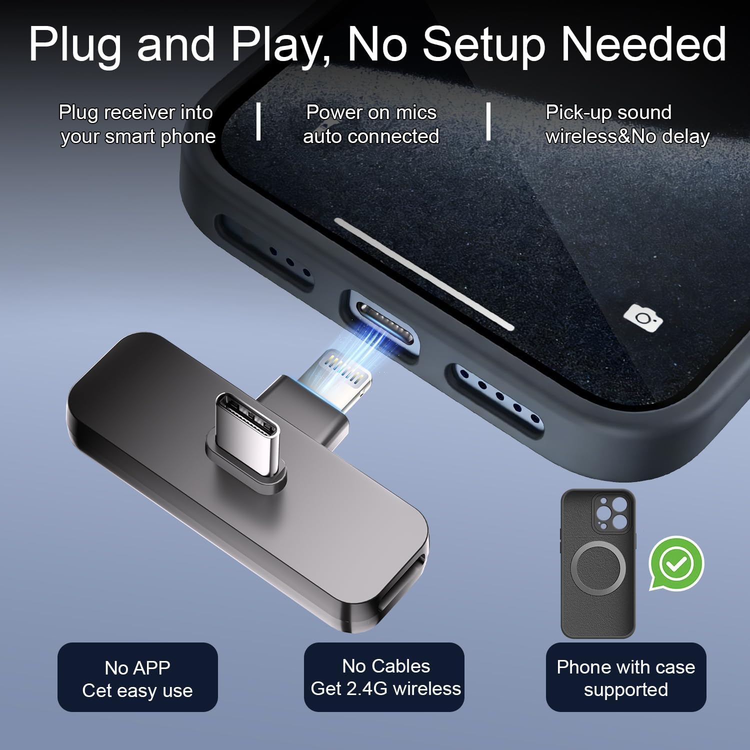 Detalle de Bulatry 2-Pack Wireless Mini Lavalier Lapel Microphone for iPhone & Android (2 in 1)