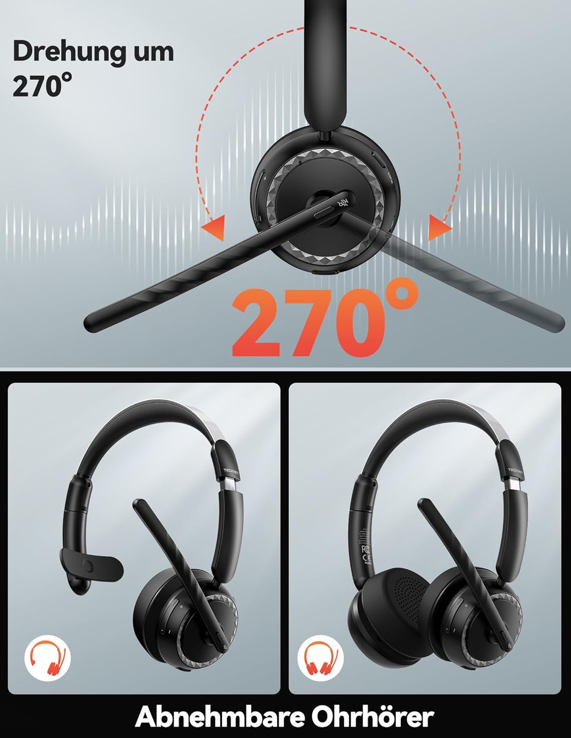 Thumbnail 4 de TECKNET V5.3 Bluetooth Headset 55 Std. Akku 📞