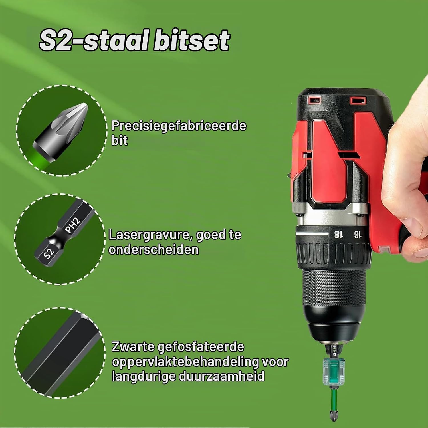 Detalle 1 de BAKESHU BKSpt411 schroefbitset, 70 mm, S2-staal en 1/4 inch zeskantschacht