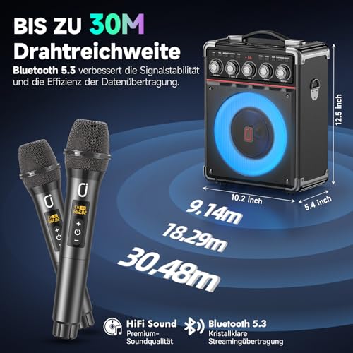 Thumbnail 8 de JYX Karaoke Maschine TX05 mit 2 kabellosen Mikrofonen: Tragbare All-in-One Karaoke-Box mit Bluetooth 5.3