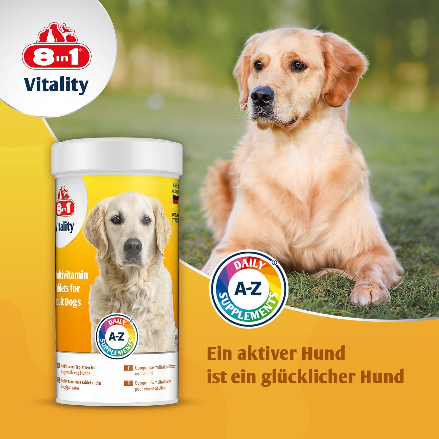 Detalle 2 de 8in1 Multivitamin Tabletten Adult – Ergänzung für erwachsene Hunde, 70 Tabletten