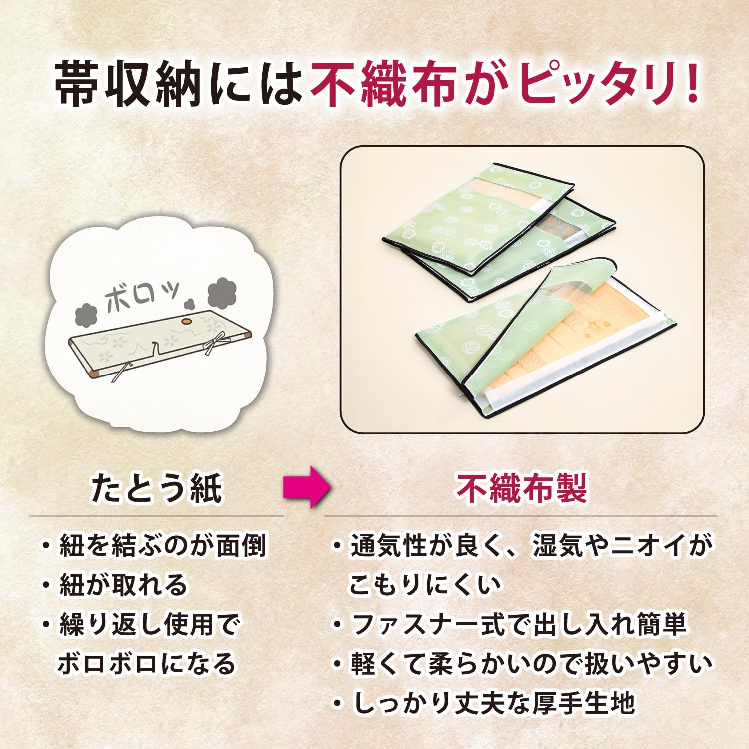 Detalle de アストロ 173-30 帯収納袋 3枚組|透明窓付き・三方開き・ライトグリーン和モダン柄
