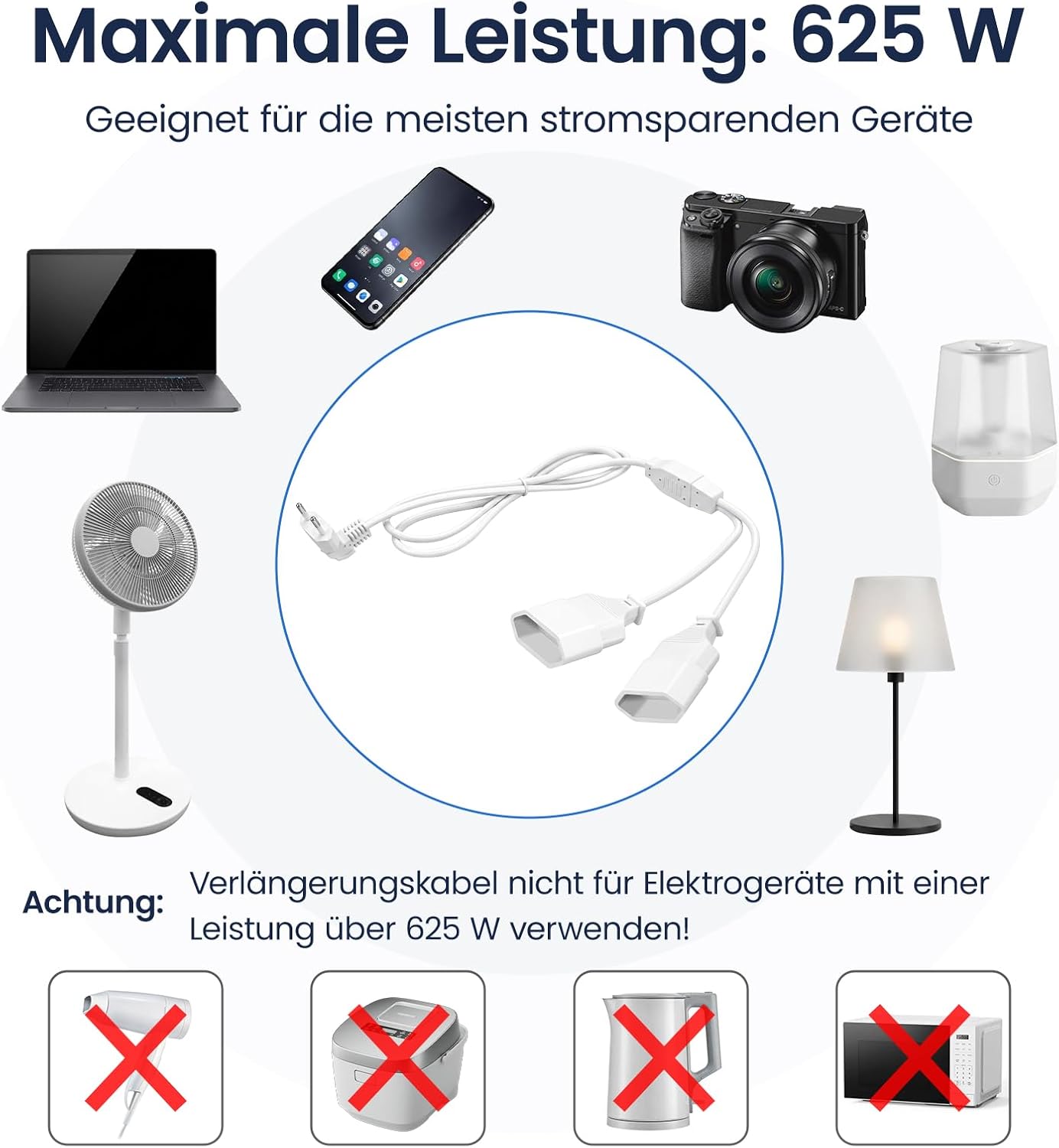 Detalle de ATJTYSX Eurostecker Verlängerungskabel 1,5 m mit Doppelsteckdose – 2-in-1, Flachstecker, Schützt Kinder