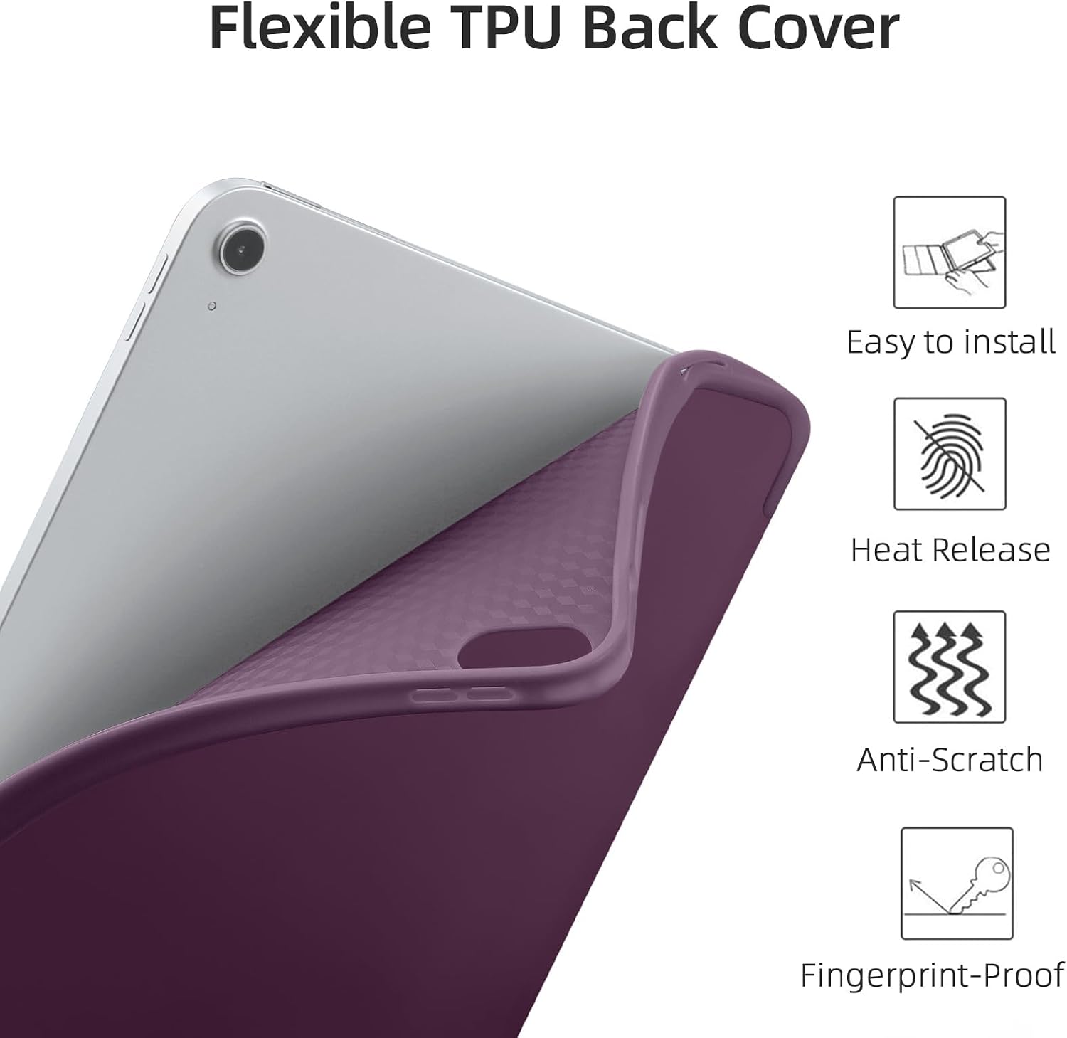 Detalle de Vobafe Case for iPad (A16) 11th/10th Generation – Flexible TPU Back, Trifold Stand, Pencil Holder, Auto Wake/Sleep (Blackberry Purple)
