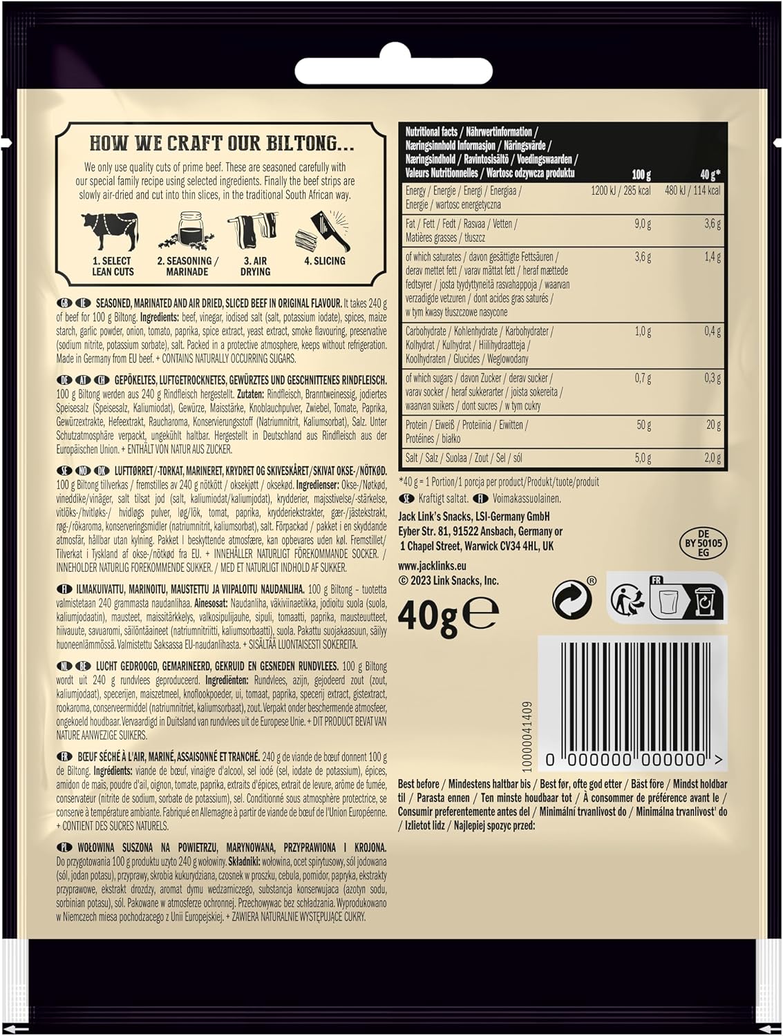 Detalle de Jack Link’s Biltong Jerky Original 12 x 40 g