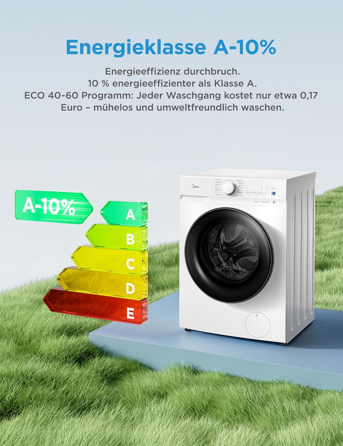 Detalle 2 de Midea Waschmaschine MFV3EW100BA10 – 10 kg, A-10%, leise und vielseitig
