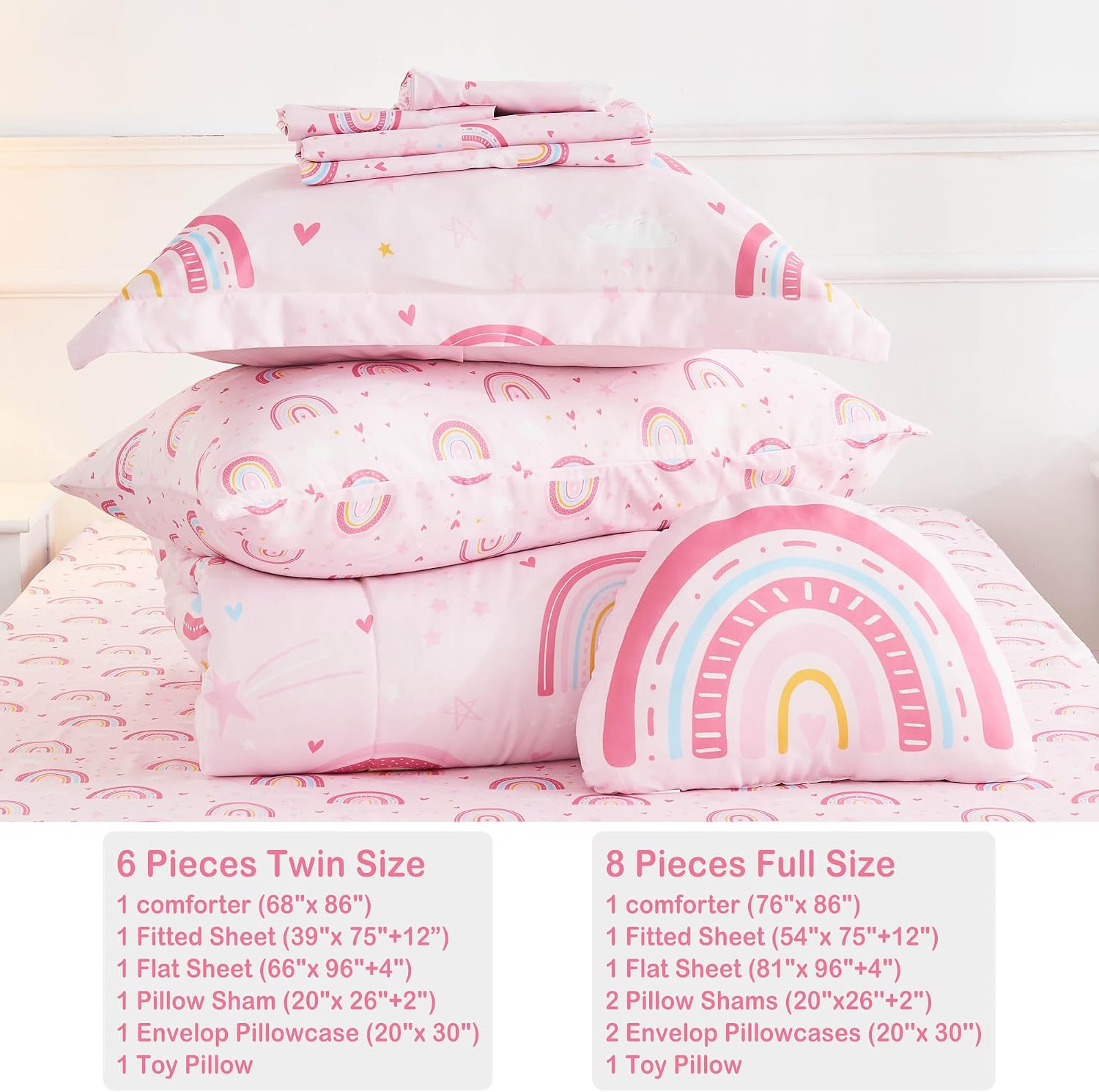 Thumbnail 6 de Mooreeke Twin Bed-in-a-Bag Set, Pink Rainbow Microfibre, 6 Pieces