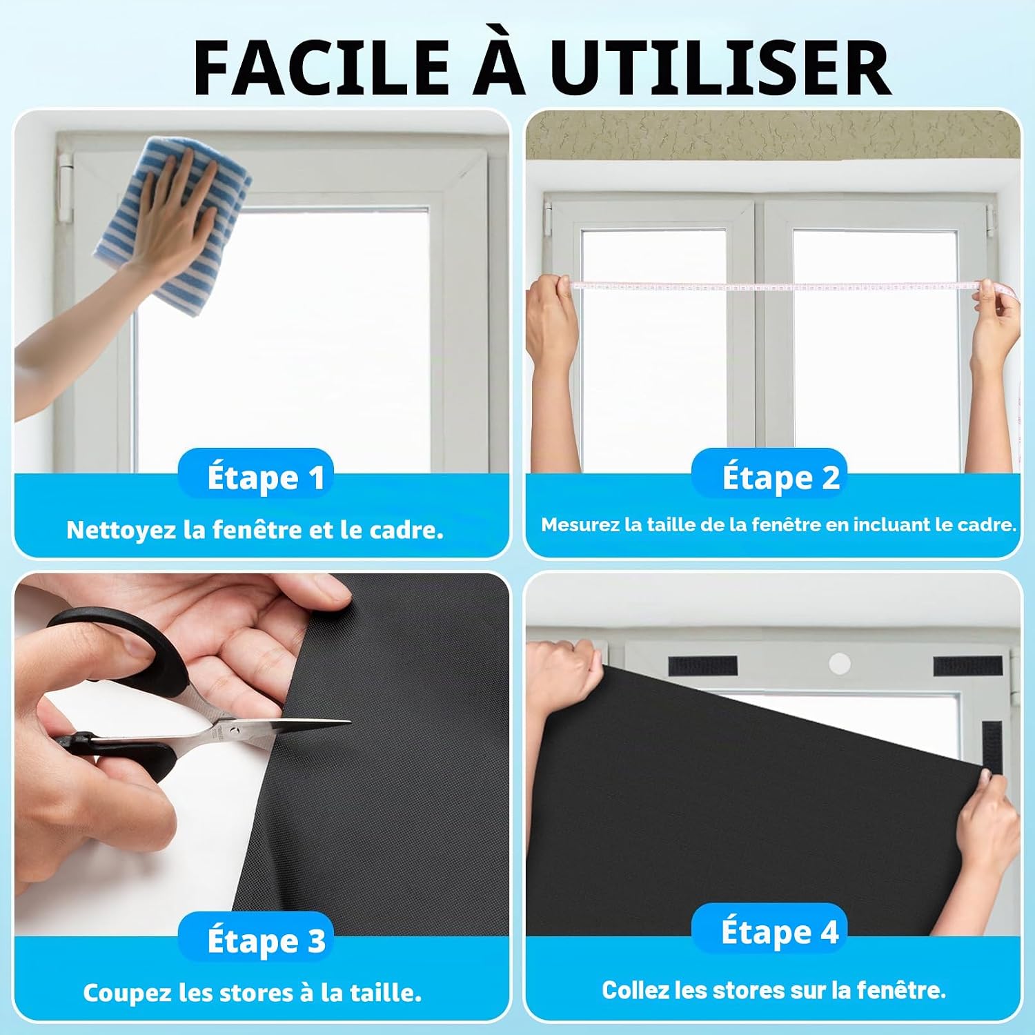 Detalle de LAMITOCS Lot de 300 x 150 cm – Store occultant sans perçage en tissu occultant, isolation thermique