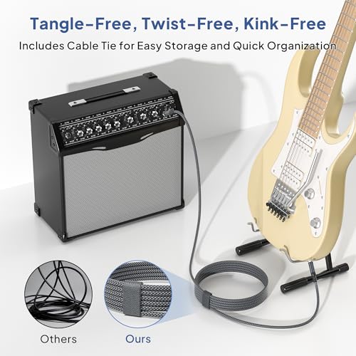 Detalle de Elebase 1/4 Inch TRS Instrument Cable 10FT (2 Pack) — 6.35mm Male Guitar Cord, 3M