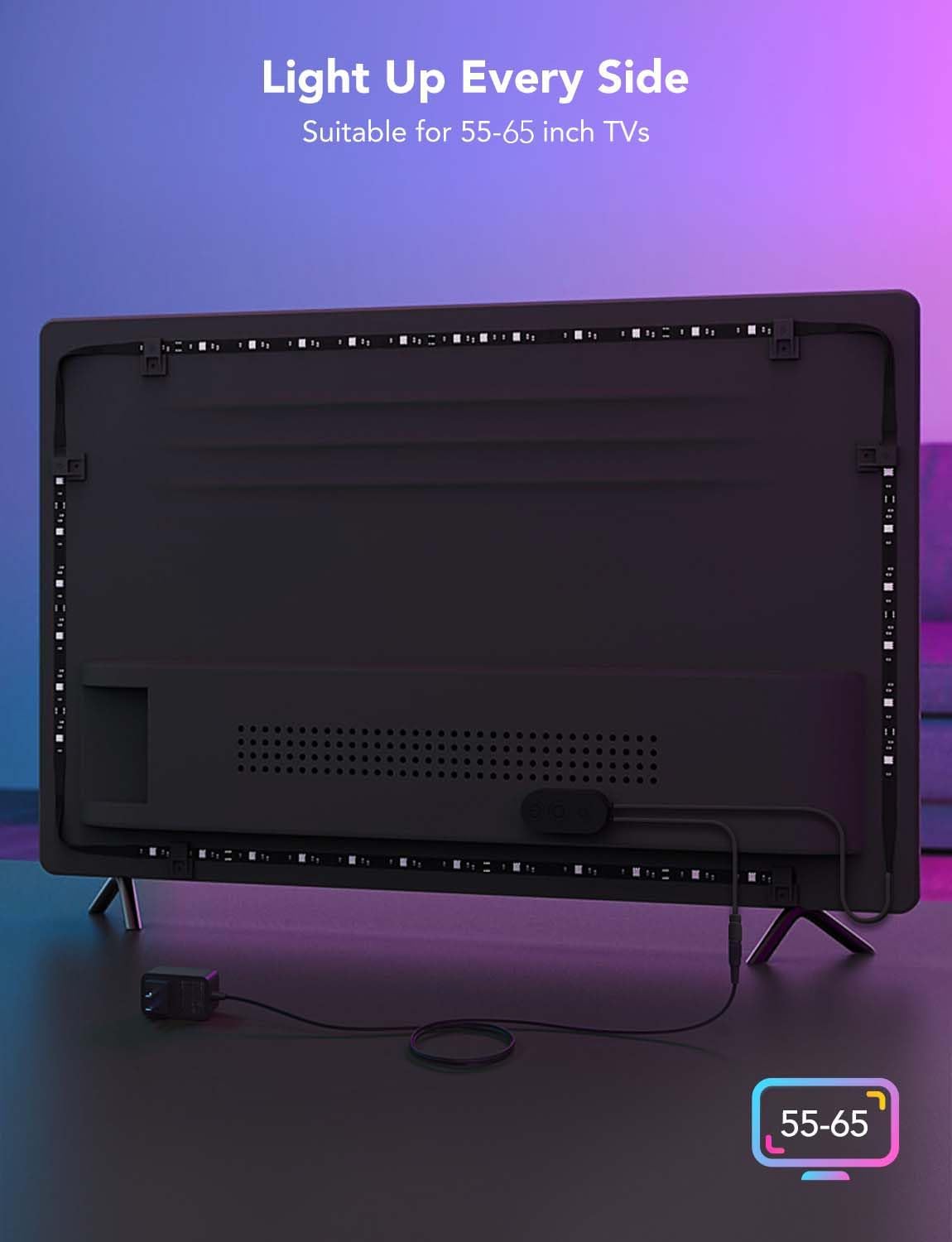 Thumbnail 6 de Govee TV LED Backlight RGBIC Smart LED Strip Lights for 55–65 Inch TVs with Wi‑Fi, Bluetooth, Alexa & Google Assistant