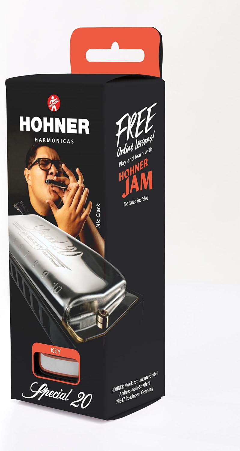 Detalle de Hohner Special 20 mondharmonica in C-groot met messing plaat van 0,9 mm