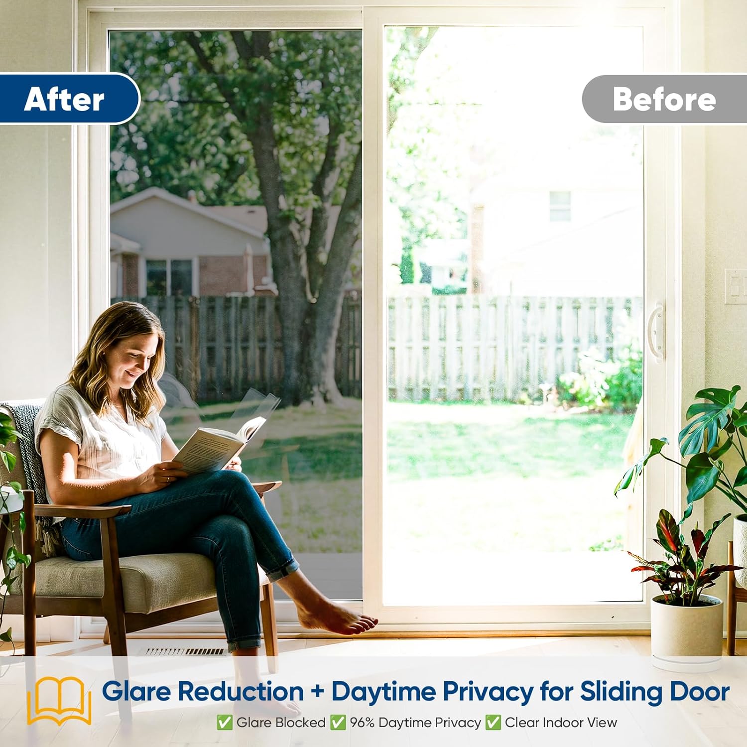 Detalle 2 de SUNBABY Window Tint for Home (One-Way Privacy Film) – Static Cling, Heat & UV Blocking, Renter Friendly Cover, 17.5 x 78.7 Inch, Black